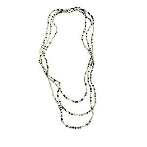 Black White Beige Seed Bead Necklace Layered Boho Tribal‎ Style